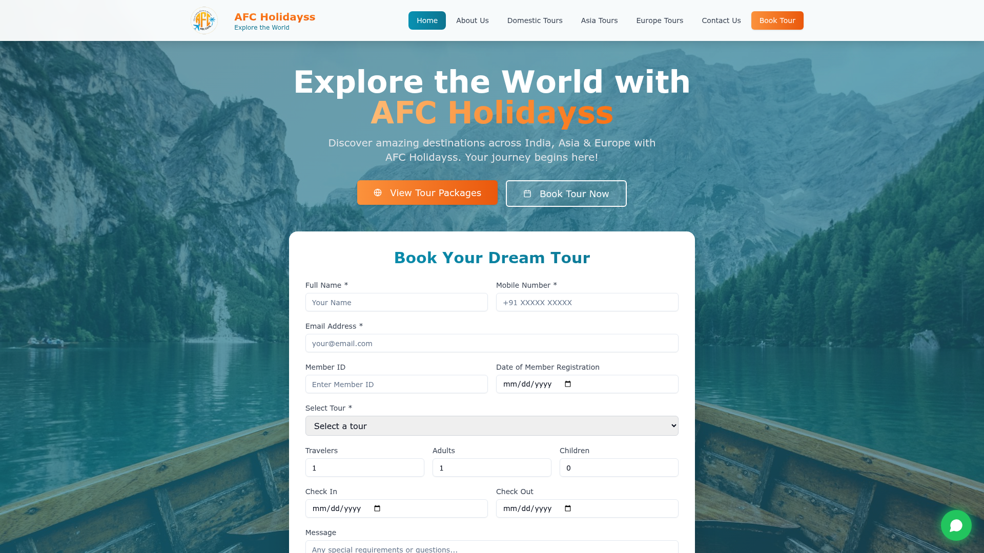 AFC Holidayss website screenshot