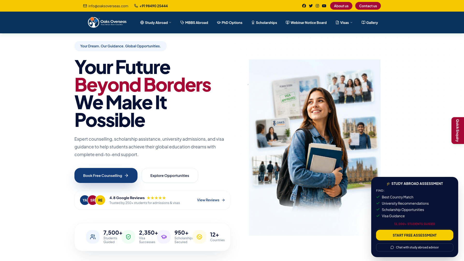 Oaks Overseas website screenshot